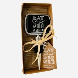 KATE ASPEN Eat Drink & Be Married Wine Bottle Stopper 4.8" Wedding Gift Silver